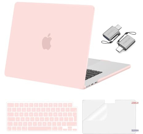 MOSISO Funda Compatible con MacBook Air 15 Pulgadas 2026-2023 M5 M4 M3 M2 A3448 A3241 A3114 A2941, Dura Carcasa para MacBook Air 15&Teclado Tapa&Protector Pantalla&Adaptador Tipo C,Rosa Tiza