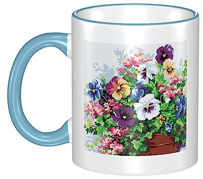 OUSIKA Kaffeetassen mit Stiefmütterchen-Blumen-Druck, Keramik-Kaffeetassen für Frauen, 326 ml, Teetassen für Latte-Milch-Kakao