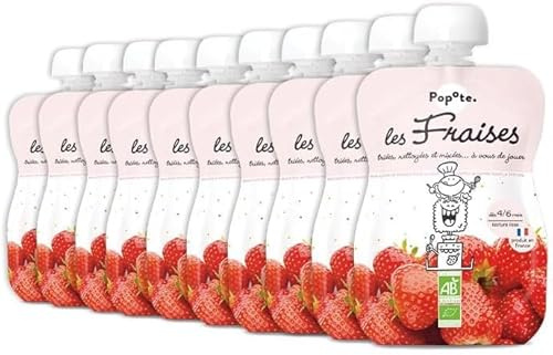 POPOTE Compote Fraises Bio - dès 4/6 mois - Sans sucres ajoutés - 10 x 120g