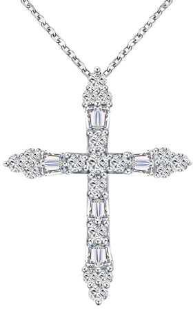 Epinki 18K Weißgold Damen Ketten Echt Goldschmuck, Kreuz Anhänger Halskette mit Moissanit, Au750 Gold Statement Kette