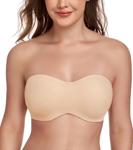 Lemorosy dam ovadderad bandeau bygel axelbandslös stora storlekar T-shirt BH, Beige, 90E