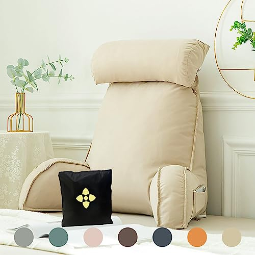Lesekissen, Kuschelkissen, Lesekissen for die Rückenlehne des Bettes mit waschbarem Bezug, Lendenwirbelstützkissen mit Nacken-/Armstütze, Bettauflage mit waschbarem Bezug und Beutel, Taillenkissen for