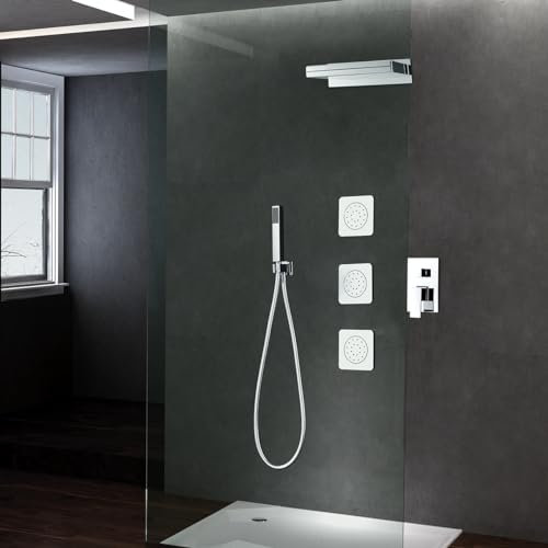 IMEX - Ducha Empotrada Monomando Cromada | Kit de Grifería Empotrado con Alcachofa y Rociador Antical Efecto Lluvia | Columna Ducha Empotrada en Latón y Acero Inox S.304 | Serie Formentera