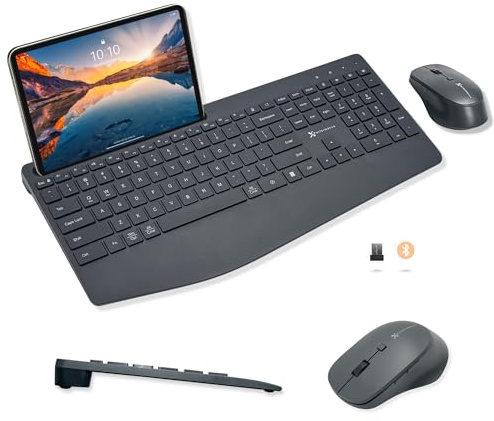 X9 Performance Ergonomic Wireless Keyboard and Mouse Combo - Bluetooth + 2.4G - MultiSync, Phone Dock, Wrist Rest, Silent Keys - Slim Wireless Mouse and Keyboard Combo - for PC, Mac, iOS, Android