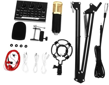 WHAMVOX 11 Pcs Sound Card with Microphone Kit for Webcast and Game Voice, Adjustable Cantilever Bracket, Noise Reduction, Metal and Plastic Material, Universal Live Sound Card Equipment