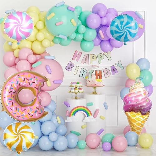 Décorations Anniversaire Pour Filles, 112 Pièces Beignet Ballon Guirlande Arc Bannière Happy Birthday Beignet Crème Glacée Ballon Fête d'anniversaire Enfants Bébé Naissance Ornements Fournitures