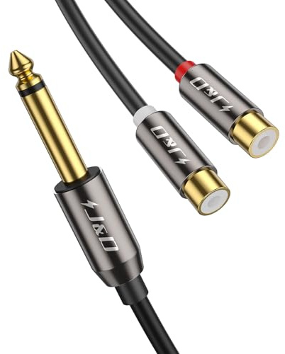 J&D 6.35 mm auf Dual RCA Audiokabel, 1/4 Mono TS Stecker auf Dual RCA Buchse Y-Splitter Adapter, Vergoldete Kontakte, Ideal für Mischpulte, Stereoanlagen, 0.2 m