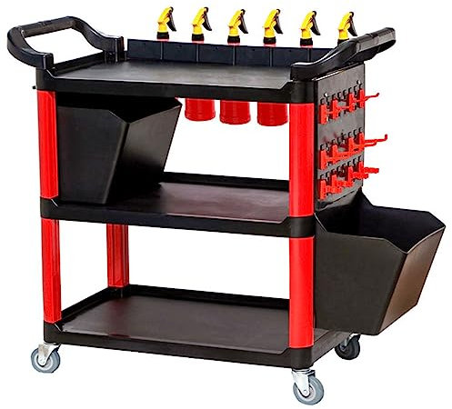 Mobiler Werkzeugwagen-Organizer für die Detaillierung, Werkzeugwagen mit 3 Ablagen für Mechaniker, mit seitlich aufhängbarer Platte und Flasche, Mehrzweck-Arbeitswagen für Mechaniker/Garage/Lager/Au