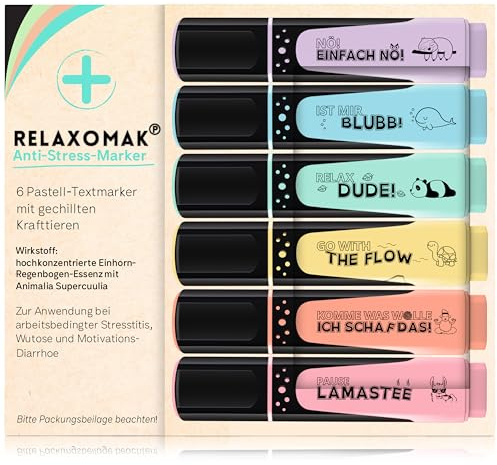 GLÜCKSGUT® Lustige Textmarker, 6x 4er Pack | Lustige Textmarker, Scherz-Medikament, Anti Stress, Abschiedsgeschenk für Kollegen Chef Lehrer