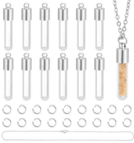 UNICRAFTALE 12 Set Glasfläschchen Anhänger Röhren Halskettenanhänger Leere Durchsichtige Fläschchen Halskette Mit offenen Biegeringen Glasflaschen Anhänger Schmuckherstellung Gedenk Und Aschebehälter