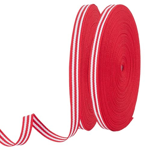 PH PandaHall 50 m julrandigt band 2 bunt röd-vitt randigt band 10–20 mm tyg grosgrain band polyester dekorationsband för julgran present inslagning crfats