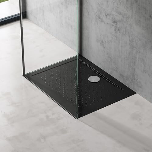 doporro Piatto Doccia 70x90 Rettangolare in Acrilico Nero H 4 cm Ultraslim con Design Antiscivolo - Lucia02AR