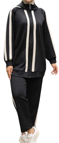 istanbul styles Turkish Hijab Modest Outfit for Muslim Women - 2 Piece Sportswear Set, Stylish Activewear Tracksuit for Casual Comfort (DE/NL/SE/PL, Alphanumerisch, L, XL, Regular, Regular, Schwarz)