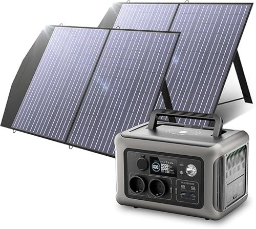 ALLPOWERS Generador solar R600, baterías LiFePO4 de 299 WH, 2 salidas de CA de 600 W (pico de 1200 W), con 2 paneles solares de 100 W, emergencia para viajes, camping, RV