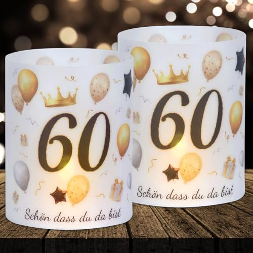 16 Windlichter Tischdeko Deko 60 Geburtstag Mann Frau 60 Geburtstag Tischdeko für Partys, Taufen, Kommunionen, Konfirmationen, Bar/Bat Mitzvahs Teelicht oder Kerzen Deko
