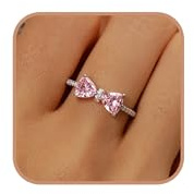 AIBELOPY Dainty Bow Rings for Women 925 Sterling Silver Cubic Zirconia Infinity Knot Ring Promise Rings for Her Mother Daughter Friendship Ring (Pink CZ, 8)