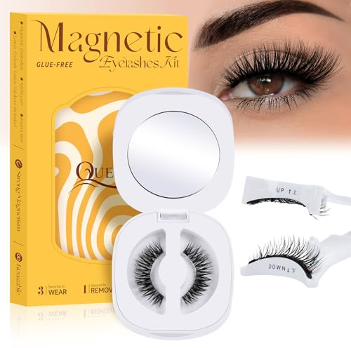 Pestañas magnéticas QUEWEL sin pegamento, reutilizables, esponjosas y con aplicador, de aspecto natural, ligeras y prácticas para maquillaje (G-YC)