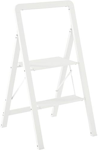 HOMCOM Escalera de tijera Escalera de tijera con 2 peldaños Peldaño plegable antideslizante con asa Capacidad de carga hasta 150 kg Escalera ligera de aluminio 41,5 x 49,7 x 82,6 cm Blanco