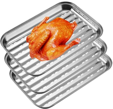 BBQ Grillschalen 3 Stück, Grillkorb Wiederverwendbarer, Grillzubehör Edelstahl Schalen, Grillschale für Kohlegrill, für Gemüse, Fisch und Fleisch, Grillschale für Gasgrill 34,5x24x2cm