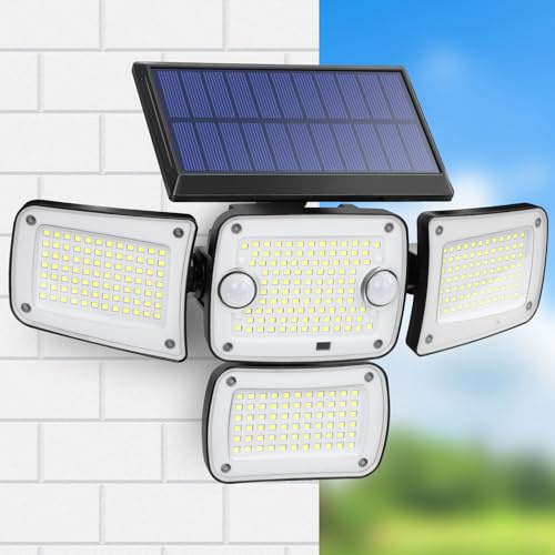 Rosnek Lampe Solaire D'extérieur avec Deux Capteurs de Mouvement, 342 LED Lampes Solaires Ultra-lumineuses, 3 Modes, Applique Murale Solaire pour Terrasse, Véranda, Garage, Cour (1 Pièce)