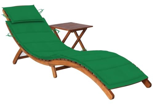 Makastle Sonnenliege mit Tisch, Liegestuhl klappbar, Gartenliege mit Auflage, Strandstuhl, Liegesessel, Kippliege, Klappsessel, Massivholz Akazie 184 x 55 x 64 cm