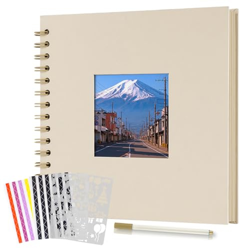 Boic Fotoalbum zum Selbstgestalten 24x24cm, DIY Spiralalbum 80 Seiten Fotoalben Scrapbook mit Fenster, Fotobuch für Baby Valentinstag Geburtstag Weihnachten Geschenk (Milchweiß)