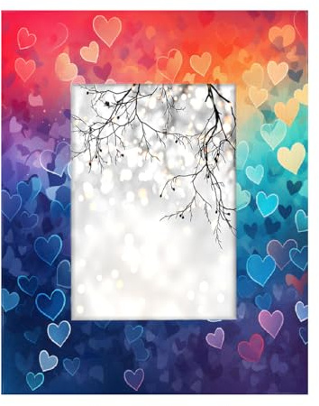 Mexpekil Bilderrahmen zum Aufhängen an der Wand und auf dem Tisch, 13 x 18 cm, Fotorahmen, Neon-Herz, Holz-Bilderrahmen, Heimdekoration, Geschenk, 17,8 x 12,7 cm