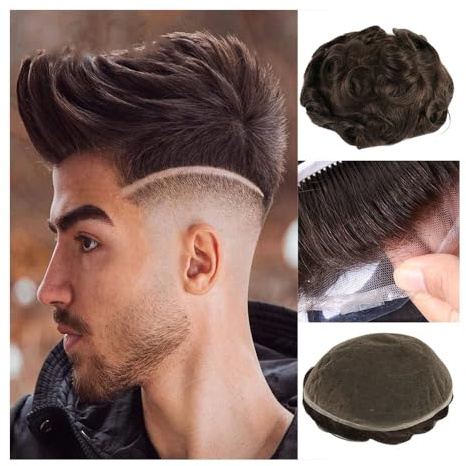 Sistema capilar para hombres, Pelucas de peluquín de cabello humano Remy con base de encaje y nudos blanqueados de 8x10 pulgadas for hombres de encaje for hombres(Dark Brown)
