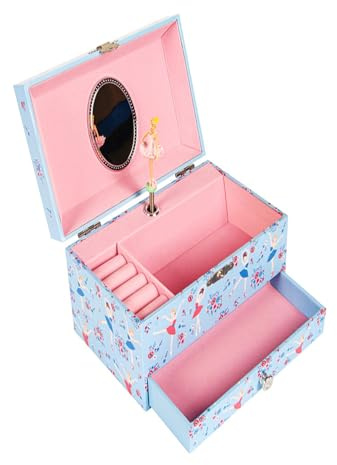 drburpily Schmuckkästchen mit Musik, Ballettmädchen, Geschenk für kleine Mädchen, Schmuckkästchen mit Spiegelschubladen, Geburtstagsgeschenk für kleine Mädchen, Blau