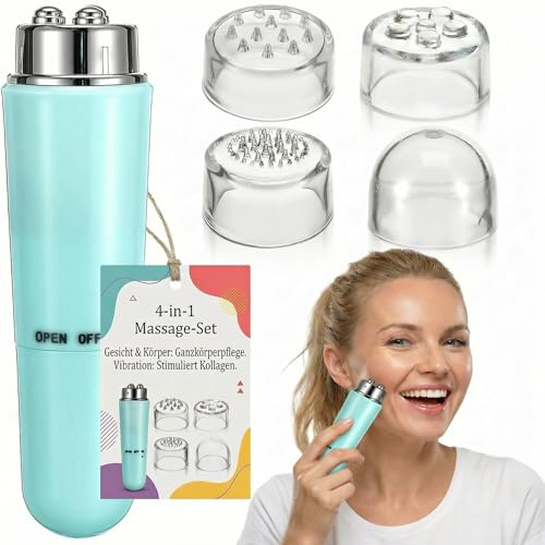 Ciieeo 4 in 1 Elektrische Gesichtsmassagegerät, Akupressur Massagegerät Mini- Electric- Akkupressur für Schmerzlinderung Muskeln (Grün)