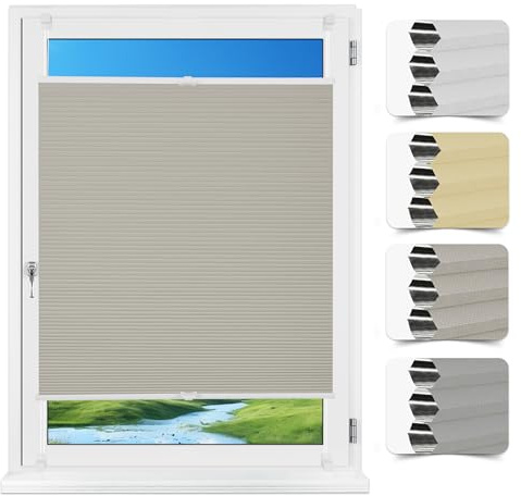 Allesin Plissee Verdunklung Klemmfix Wabenplissee ohne Bohren Hellgrau 85x120cm(BxH) Verdunklungsplissee für Fenster & Tür, 100% Blickdicht, Sicht- & Schallschutz, Wärmeisolierung Thermoplissee