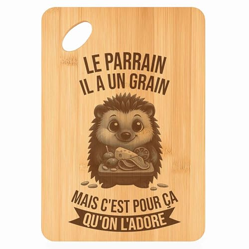 Planche à découper Le Parrain Hérisson Grain - Plateau Apéro en Bambou Cadeau Gravé pour Homme Cuisine Barbecue