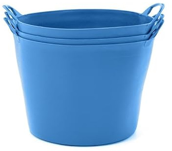 BiGDUG Plastic Flexi Tubs (42 Litre) - Pack of 3 - Recycled Blue - Heavy Duty Trugs Flexible Storage Bucket - Multi Purpose Round Container