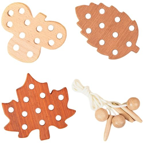 HoveeLuty Lacing Cards Wooden Educational Safe Leaves Shape Toddler Threading Toys Cultivate Concentration & Observation Fine Motor Toys for Boys Girls 3 + Fine Motor Games for Toddlers 3-4