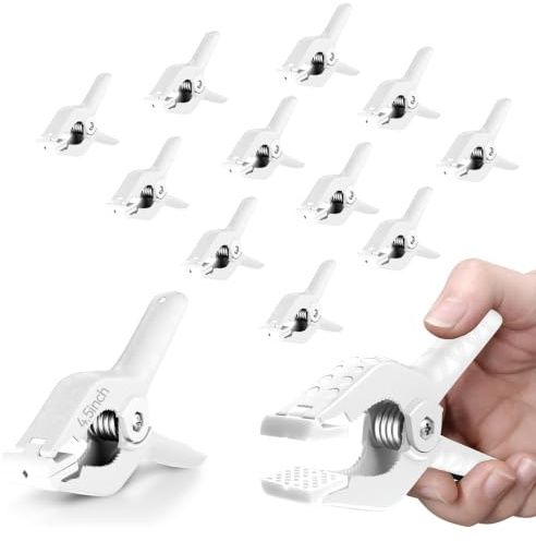 EMART 4.5 Spring Clamps Heavy Duty Clips Anti -Slip Handle, White -12 Pack | Sturdy Plastic Clamps with Strong Grip, Ideal for Backdrop Stands, Tarps, Handmade Crafts and Woodworking Projects