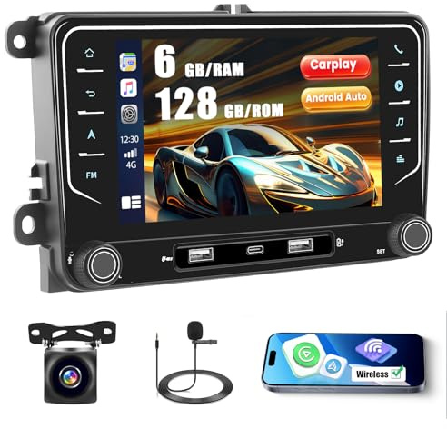 Roinvou 6+128G Android 15 Radio 7'' para VW Golf 5 6 Passat Polo | Carplay Android Auto para VW Tiguan Touran Caddy Skoda, 2USB/Type-C EQ FM/RDS GPS WIFI Bluetooth MIC SWC Cámara Trasera