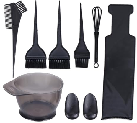 iplusmile Kit de Coloration Capillaire Outil Pratique en Plastique Noir 8pcs Bol, Peigne et Pinceaux pour Teinture de Cheveux DIY et Salon Professionnel