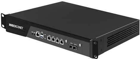 MNBOXCONET 1U Rackmount Firewall Appliance N100, 8GB RAM 64GB SSD, 19'' Rack Hardware Router PC, 2 x 10Gbit SFP+, 4 x 2.5GbE I-226V LAN, U2 OPNsense Homelab Server, Network Triple Display, Console