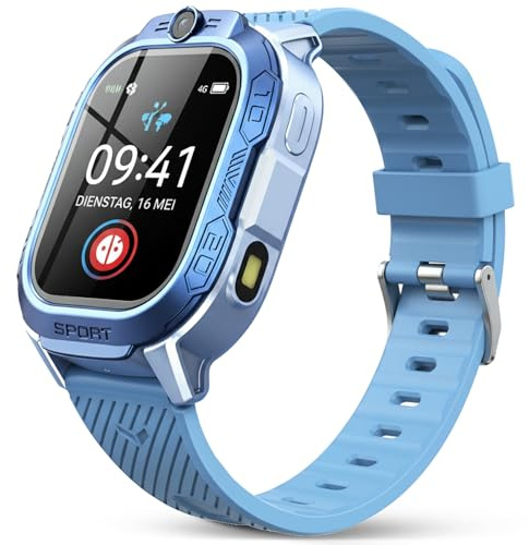 OIKKEI KI Smartwatch Kinder GPS und Telefon - Neue kinderuhr mit Videoanrufe, Sprachchat, WiFi, 47 Spiele, Schulmodus, 4 Sportmodi, Kindergeschenke für Teenager ab 5-13 Jahren(Blau)