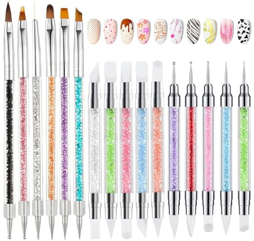 Hshenjhu 16 Pièces Pinceau Nails Art, Pinceau Nail Art Ongles Double Tête | Pinceaus Ongle Multifonctionnel, Pinceaus Nail Durable, Stylo Ongles, pour Conception, Film Ongles, Dessin, Les Formes