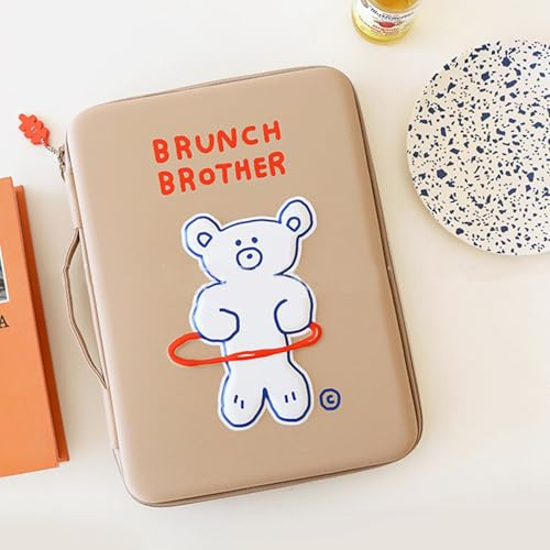 Bear Tablet-väska, 11-tums sött EVA-fodral med förtjockad stötsäker svamp och mjukt handtag, bärbar väska för surfplattor för barn och resor (Beige)