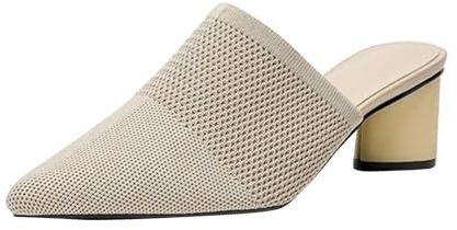 Skor dam färg tåparti ihålig rygg spets tår djup mun tyg casual höga klackar höga skor damer snören, Beige, 36 EU