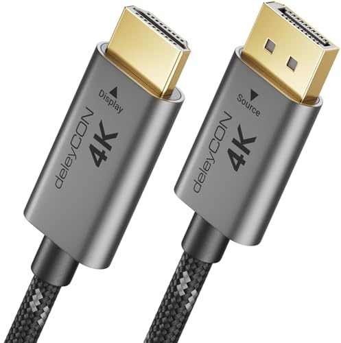 deleyCON 1,5m 4K Cavo DisplayPort a HDMI (per Monitor, TV, Proiettore) - 4K@60Hz - Unidirezionale DisplayPort a HDMI - Connettori Alluminio + Cavo Nylon - per Computer DP, PC, Scheda Grafica