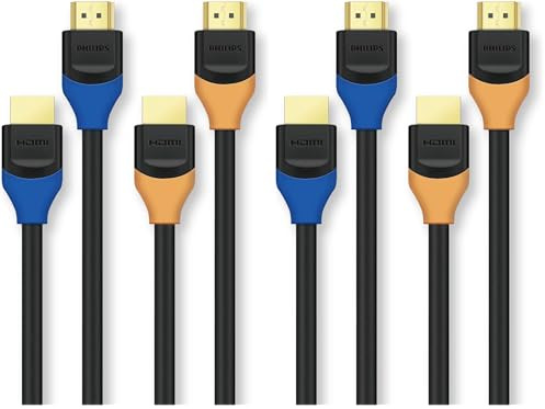 Philips SWV5731BY 4K HDMI Cable 1.5M, 18Gbps, HDR, ARC, 4K@60Hz, 2K@144Hz, 1080P@240Hz, Ultra HD HDMI for PS5, Xbox, TV, Monitor, Projector, Laptop (Pack of 2)