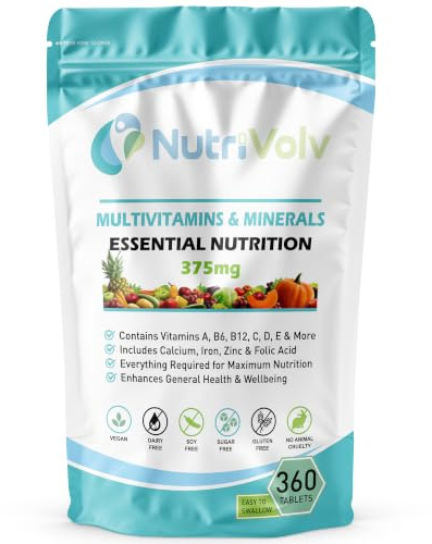 Multivitamin & Minerals | 360 Vegan Tablets | Vitamins A, B6, B12, C, D, E, Calcium, Iron, Zinc & Folic Acid | Immune, Energy & Wellbeing Support | 360 Days | UK Made | by NutriVolv