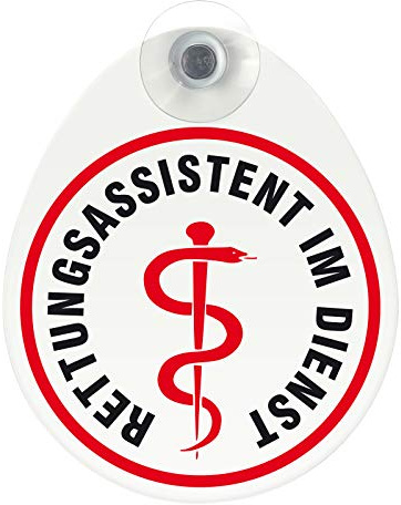 Schild, Autoschild Rettungsassistent im Dienst mit Saugnapf, Wetterfestes Material 100 x 120 mm