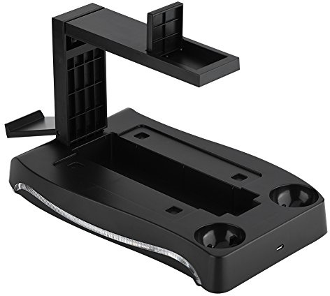PS4 VR Ladestation Stand,Richer-R Ladestation Dock Stand Ladegerät Ständer Halterung,Multifunktion USB Docking Station blaues Licht 2 Controller Aufladen für PS4 VR Controller Schwarz