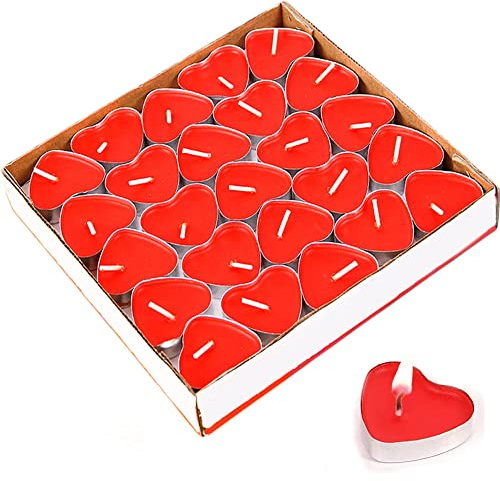 Jzhen 50 pcs Herzform Romantische Kerzen, Rauchfreie Dekokerzen Atmosphäre Kerze, Teelicht Set für Geburtstag Vorschlag Hochzeit Party Hochzeit Verlobung Valentinstag Weihnachten (Rot)
