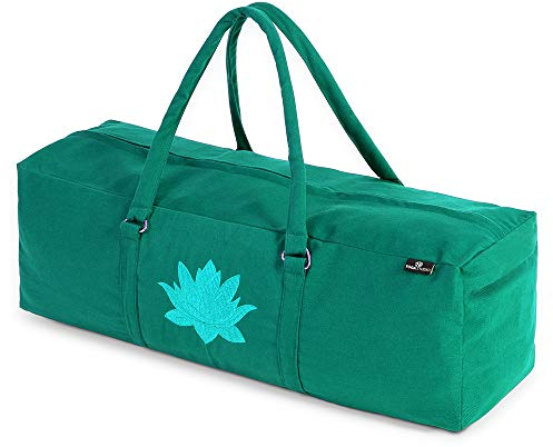 Yoga Studio YS/KitBag/SolidColours/Turq Yoga Kit, 71 x 23 x 18 cm, Baumwolle Yogamatte Tasche mit Aufbewahrungstaschen, YKK Reißverschluss-Jade Grün, jadegrün, Size:71cmx23x18cm