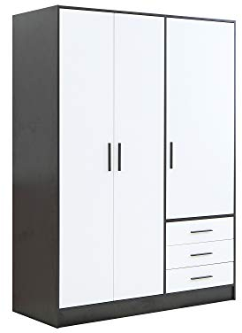moebel-eins JAMI Kleiderschrank 3-TRG mit 3 Schubkästen, Material Dekorspanplatte